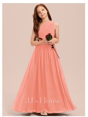 JJs House Girls' Coral One-Shoulder A-Line Maxi Dress- Size J 14